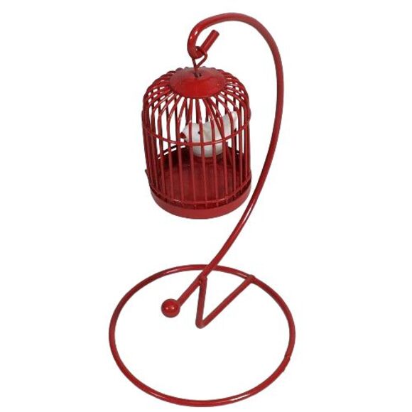 Red Metal Birdcage Cage White Bird Canary w/ Removable Stand Miniature Dollhouse - Picture 3 of 9